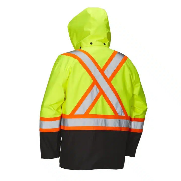 Image of Hi Vis Safety Rain Jacket with Snap-Off Hood